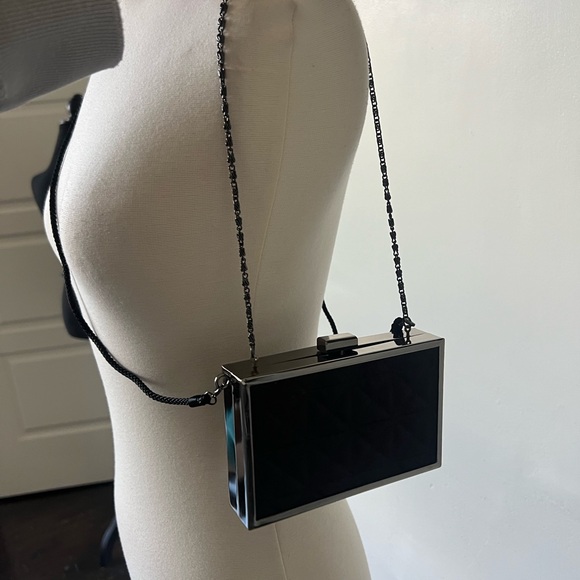 Kate Landry Black Quilted Satin and Pewter Crossbody Or Clutch Bag - Picture 3 of 7